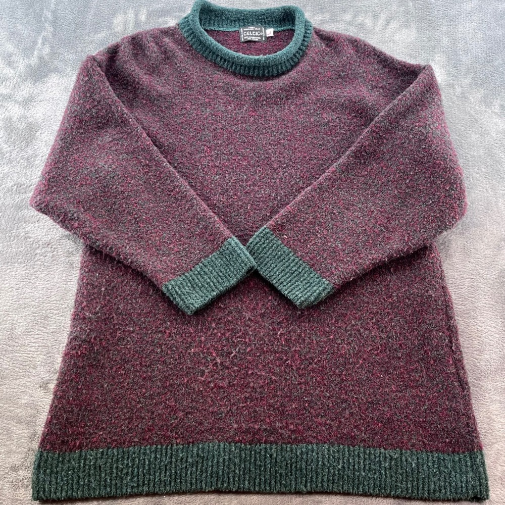 Kerry Woollen Mills Celtic Lambswool Sweater Mens Large Burgundy Green Ireland